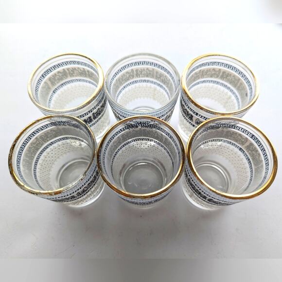 Vintage Jeanette Glass Patrician Greek Key Pattern Hellenic Chariot Shot Glasses - Picture 2 of 6